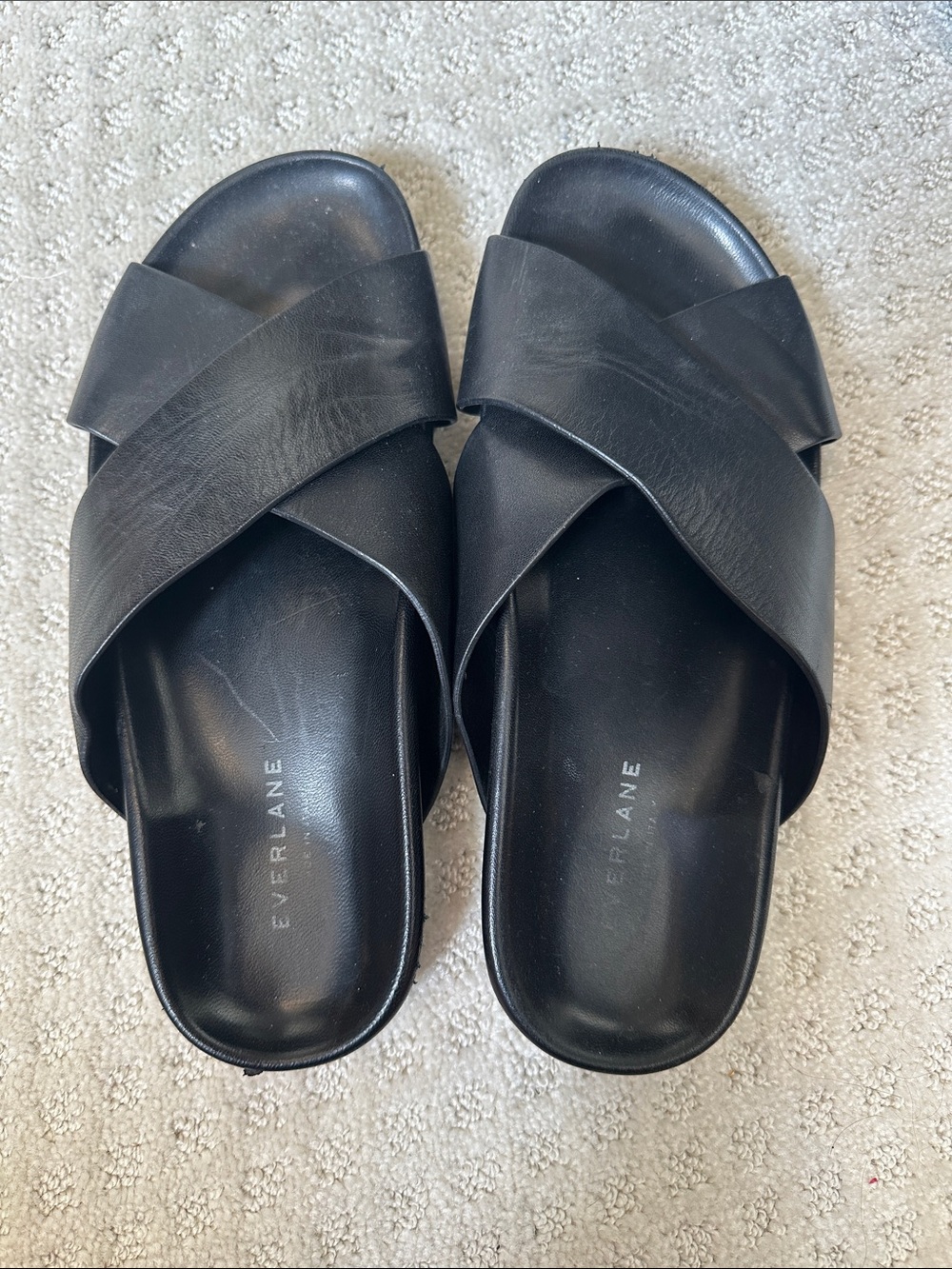 Everlane Leather Black Crossover Slide Sandals